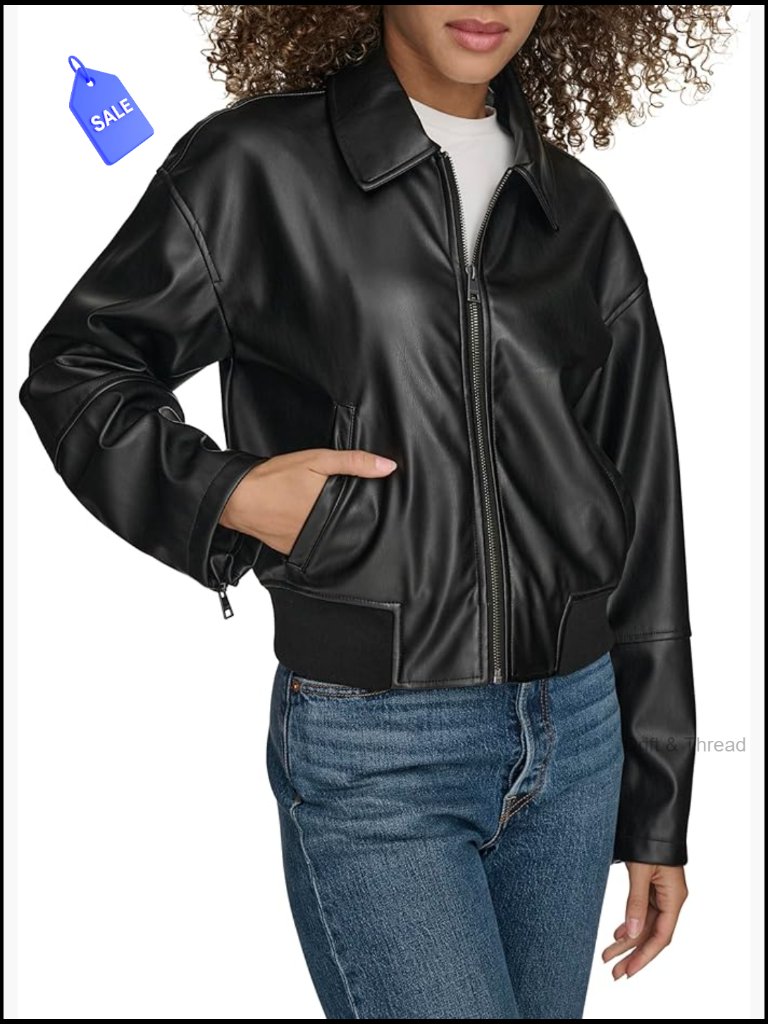 Faux Leather Bomber Jacket With Laydown Collar Zip